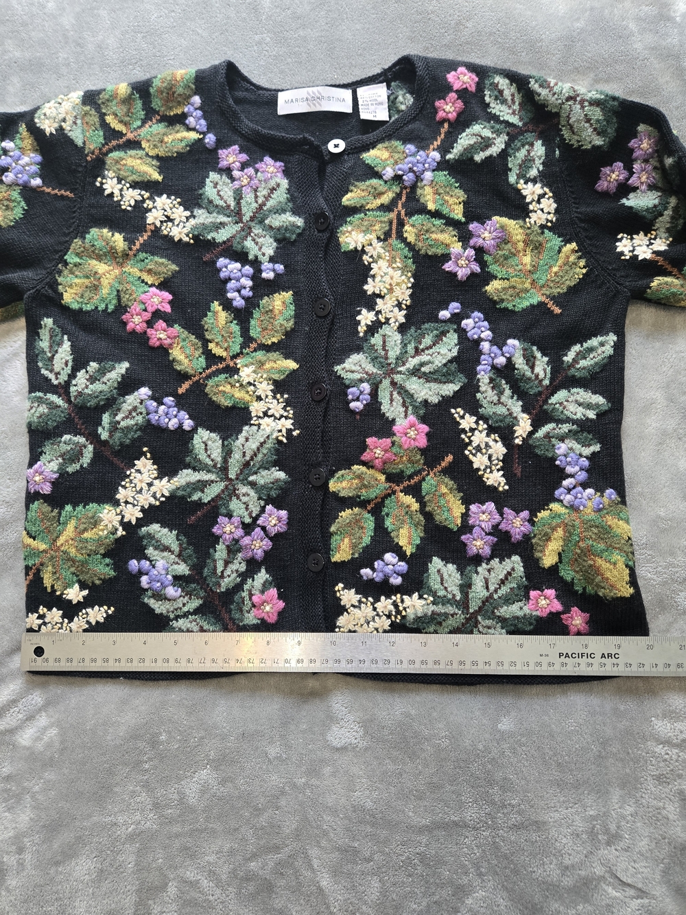 Marisa Christina Vintage Black Embroidered Floral Cardigan Purple & Green - Picture 9 of 10